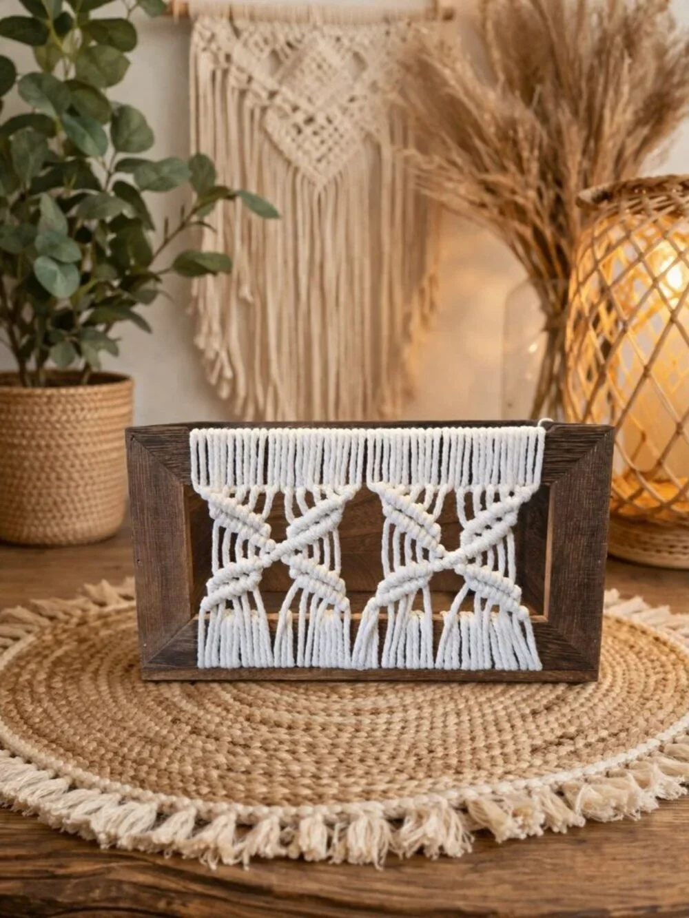 New Boho Macrame Storage Basket Organize Gift Bags Decorative Wood
